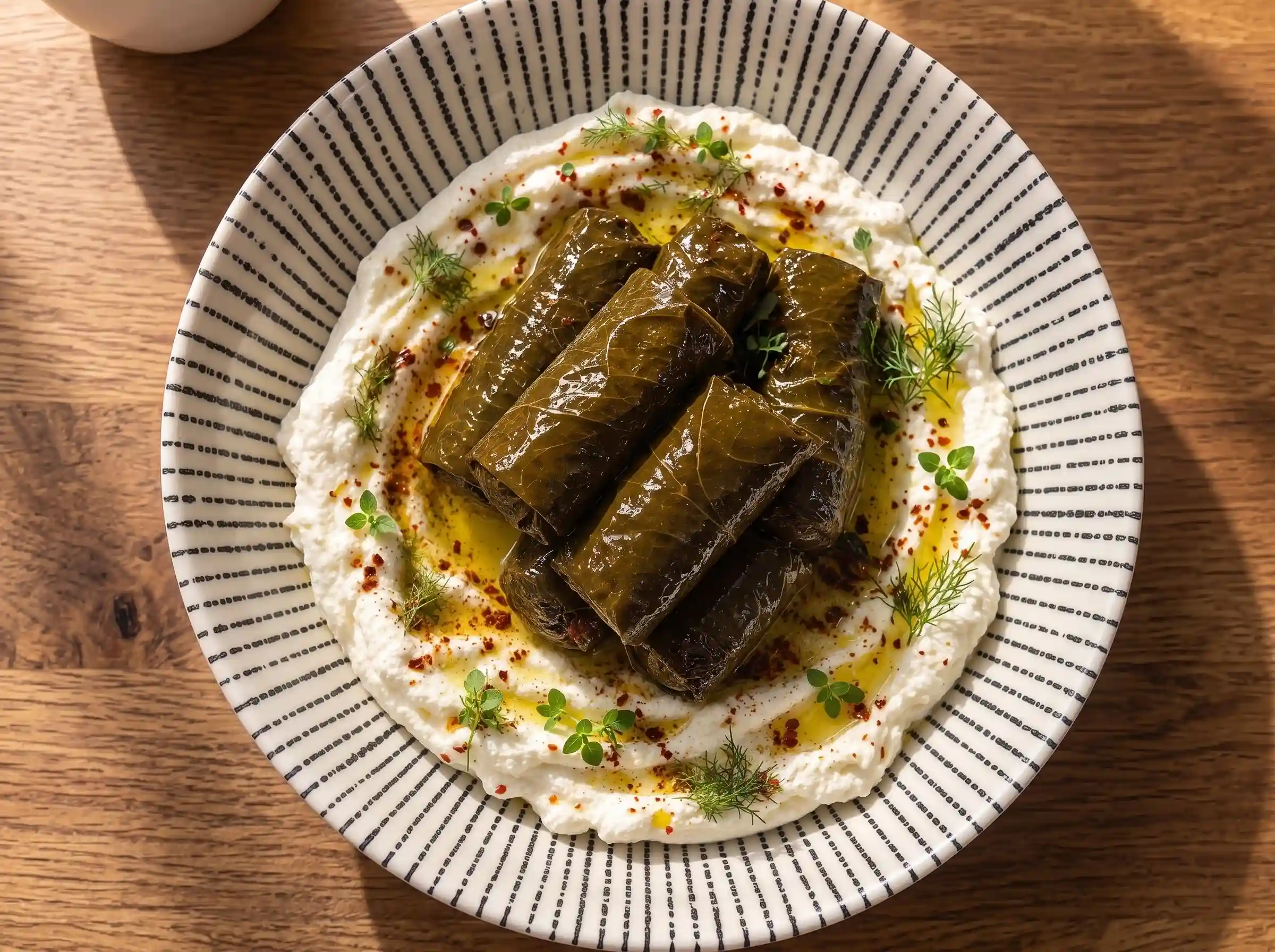 Overhead arrangement of plated dishes prepared by the chef