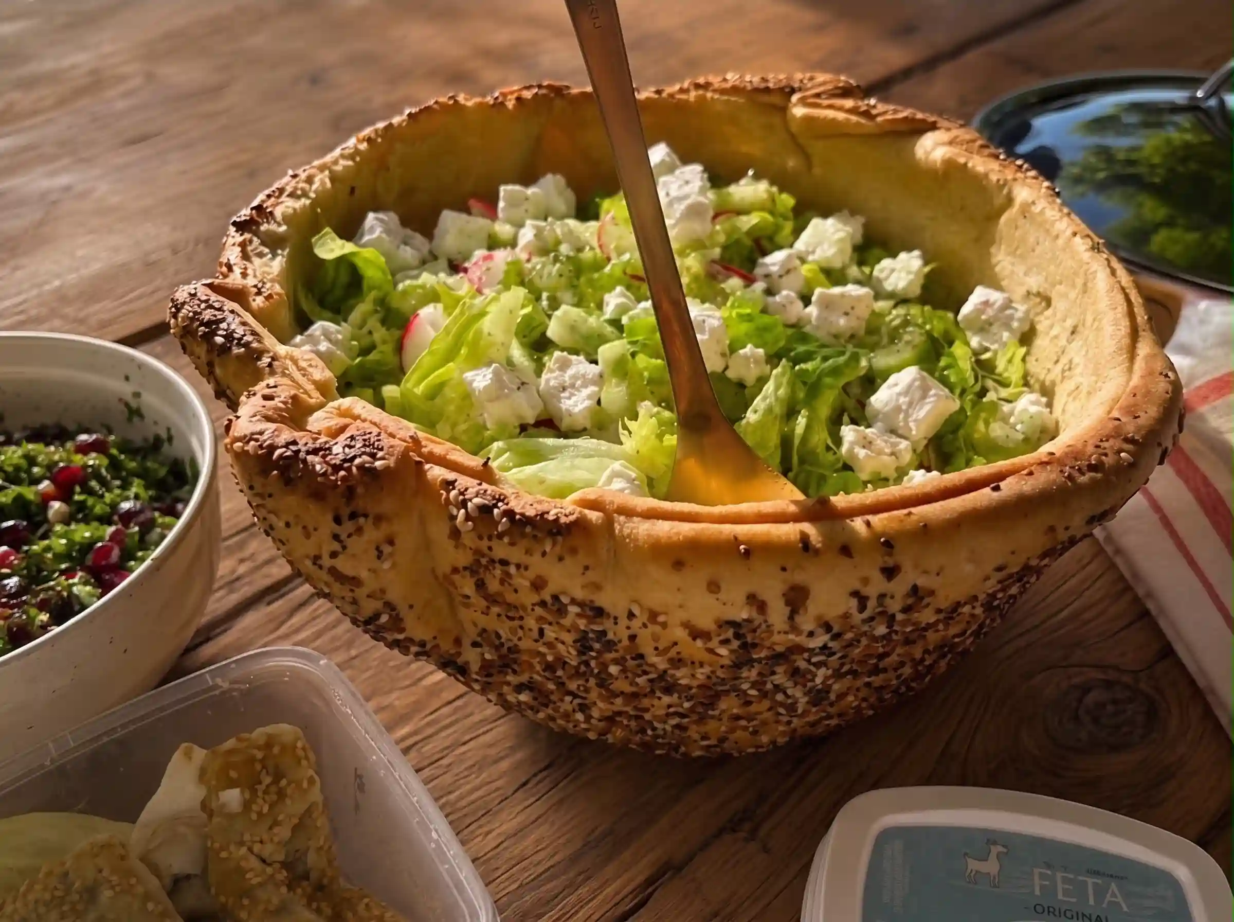 Refined salad plate alongside a warm dish